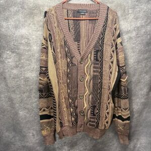 Cotton On Vintage Inspired 3D Textured Knit Cardigan Mens L Brown Biggie Cosby